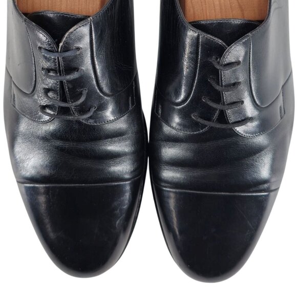 Vintage A. Testoni Men's 8 Italian Black Calf Leather Dress Shoe Cap-toe Oxfords - Picture 2 of 16